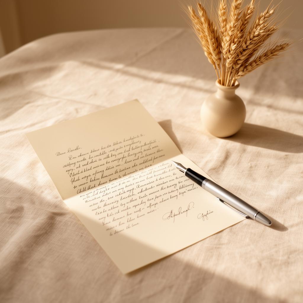 A handwritten letter with a fountain pen on cream linen